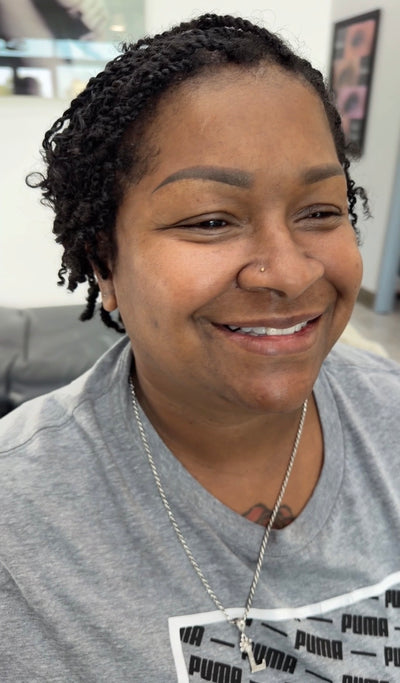 Happy client after permanent makeup brow appointment, Murphy TX