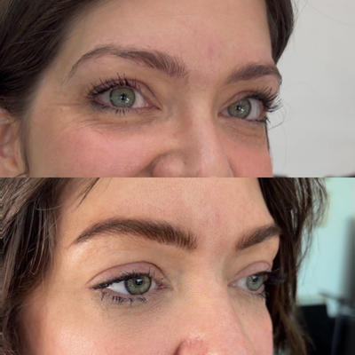 Close-up before and after of brows and eyeliner, Murphy TX